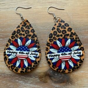 Pair Red White & Blue Sunflower Flag Earrings Tear Drop ear rings America